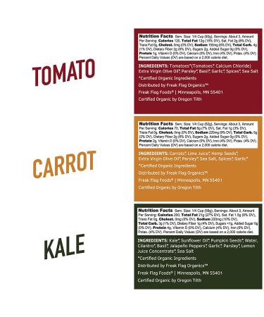 Freak Flag Organics Pesto Variety Pack - Tomato Bruschetta, Kale, Carrot - USDA Organic, Vegan, Nut-Free - 6.75 oz (Pack of 3) - Buy Online on GoSupps.com