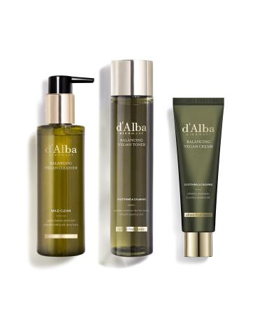 D'alba Piedmont White Truffle Mild Skin Balancing Vegan Cleanser Toner and Cream Bundle (200ml 150ml 55ml)