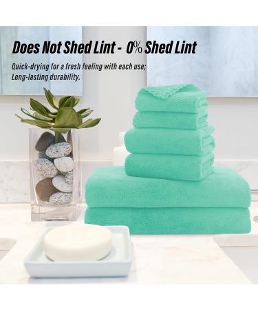 MOONQUEEN Ultra Soft Towel Set - Quick Drying Microfiber Coral Velvet Towels for Bath, Fitness, Sports, Yoga, and Travel - Aqua Green - 6 Pcs - Buy Online on GoSupps.com