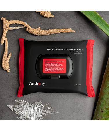 Anthony Glycolic Exfoliating & Resurfacing Wipes - Men's Cleansing Face Cloths - Gentle Pore Refining for Normal, Oily, or Sensitive Skin - 30 Sheets/Bag (Pack of 2) - Buy Online on GoSupps.com
