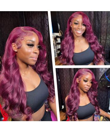 Burgundy 99j Lace Front Human Hair Wig 26 Inch | 180% Density Body Wave | Pre Plucked, Bleached Knots | for Black Women - Buy Online on GoSupps.com
