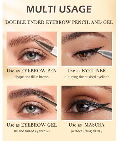 Eyebrow Gel & Pencil 2-in-1 Brown Waterproof Liquid Eyebrow Pen Long Lasting Tinted Brow Gel Smudge-proof Strong Hold Thickening Eyebrow Mascara Tint Pen Brow Fast Sculpt Lift Snatch Brow Pencil - Buy Online on GoSupps.com