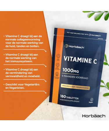 Vitamin C 1000 mg pro tablet 6 Month Supply 180 Vegan Tablets Immune system from Horbaach - Buy Online on GoSupps.com