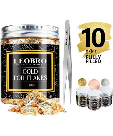 30g Metallic Foil Flakes for Resin, Nails, Painting & Crafts - Gold Leaf Sheet for Gilding - Gold, Silver & Copper Foil Nail Art by LEOBRO - Buy Online on GoSupps.com