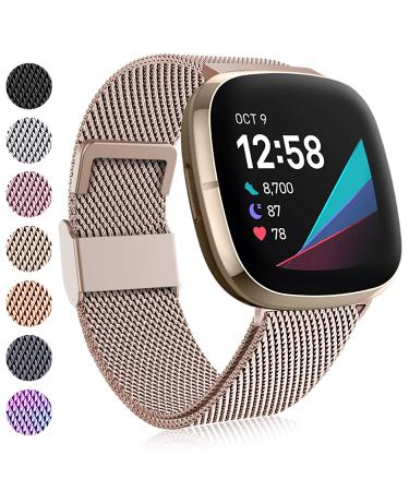 Faliogo compatible with Fitbit Versa 3 bracelet/Fitbit Versa 4 bracelet/Fitbit Sense bracelet stainless steel metal replacement tape bracelet with magnetic palace compatible with Versa 4/Versa 3/Sense women men vintage gold S 5.5 "-7" "