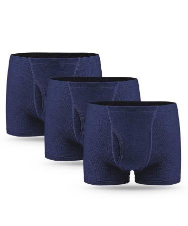 3 pieces incontinence Pants men men's boxers shorts for incontinence with absorbent pad 300 ml urine capacity cotton washable incontinence underwear for men blue S-size S blue