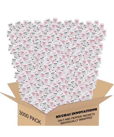 Salt and Pepper Packets 3000 Total | 2000 Iodized Salt & 1000 Ground Black Pepper | Bulk Individually wrapped - Restaurant Quality. (3000 Pieces)