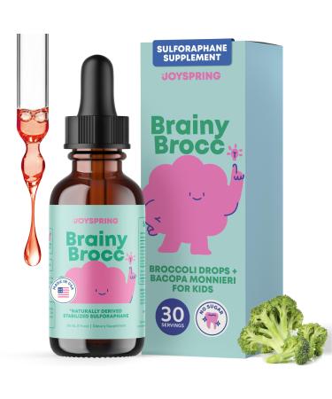 JoySpring Broccoli Supplement for Kids | Sulforaphane & Bacopa Monnieri Drops | Supports Cognitive Function | Vegan & Kid-Friendly 1 Fl Oz (Pack of 1)