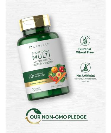 Carlyle Fruits and Veggies Supplement | 120 Count | Superfood Multivitamin with Probiotics | Made with 20 Fruits and Vegetables | Non-GMO & Gluten Free - Buy Online on GoSupps.com