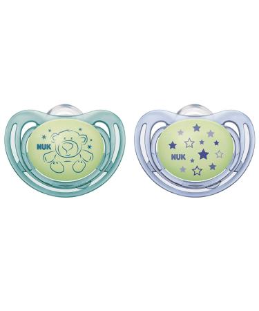 NUK Airflow Glow-in-The-Dark Pacifiers 6-18 Months 2 Pack Teal/Blue