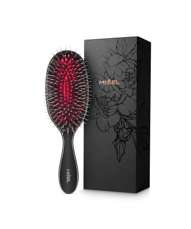 MI EL Professional Salon Approved Boar bristle hairbrush|Super gentle detangling|hair-loss and breakage prevention|Great for extensions and all hair types|Women|Man|Children Medium (Pack of 1) black
