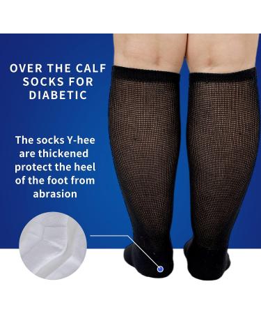 BampooPanPa Diabetic Bamboo Socks - 4 Pairs, No-Binding Top, Seamless Toe, Over The Calf, Cushioned Sole - Women & Men (2 White/2 Black) - Size 9-11 - Buy Online on GoSupps.com