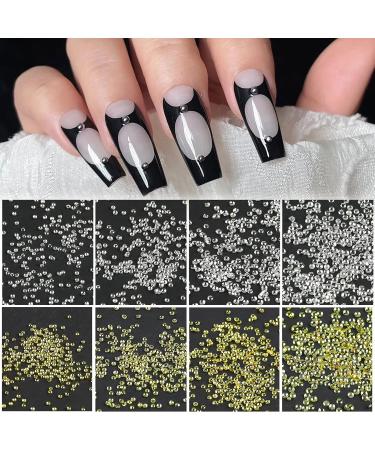 FEIlei Mini Beads Nail Charms Nail Gems Gold Silver Nail Art Studs Nail Art Decorations - Buy Online on GoSupps.com