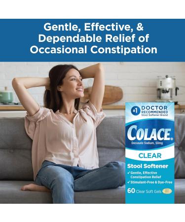Colace Clear Stool Softener for Gentle Effective Constipation Relief #1 Doctor Recommended Stool Softener Brand Dye Free 50 mg Docusate Capsules 60 Count 60 Count (Pack of 1) - Buy Online on GoSupps.com