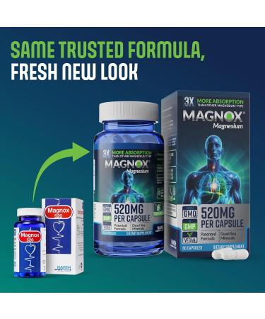 MAGNOX 520 - High Absorption 520mg Magnesium Supplement with Dead Sea Minerals for Sleep & Muscle Pain Relief - Vegan Kosher Halal Gluten-Free - 60 Caps - Buy Online on GoSupps.com