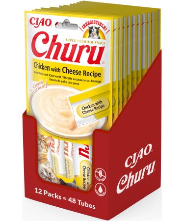 Inaba Churu - Katzenleckerlis with chicken and cheese - delicious snack for cats - smooth and creamy texture - cat food - 48 tubes x 14g