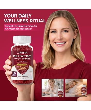 LUNESSA Red Yeast Rice and Coq10 Gummies Red Yeast Rice 2400mg & Coq10 200mg Support Healthy Cholesterol Levels & Restore Energy Improved Digestion Vegan Raspberry Flavor 60 Gummies (1) - Buy Online on GoSupps.com