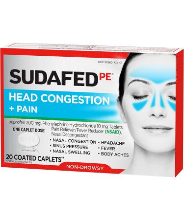Sudafed PE Non-Drowsy Head Congestion + Pain Relief Caplets - 20 ct - Buy Online on GoSupps.com