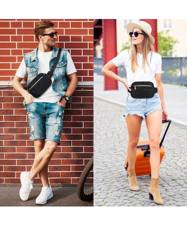 Plus Size Black Fanny Pack for Women Men - Cute Adjustable Waist Belt Bag with 5 Pockets for Travel and Running - Buy Online on GoSupps.com