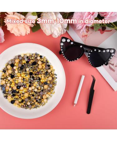 Astaron 50g Flat Back Mixed Stones & Half Pearls for Handicrafts | Gold-Black Rhinestones 3-10mm for Nail Art Cups & Shoes - Buy Online on GoSupps.com