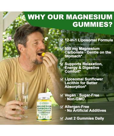 Liposomal Magnesium Carbonate Gummies 500 mg Magnesium Supplement with Ashwagandha, L-Theanine, Calcium & Vitamin D3 for Muscle & Nerve Support, Sugar-Free Vegan Pineapple Flavor (60 Count) 1P 60 Count (Pack of 1) - Buy Online on GoSupps.com