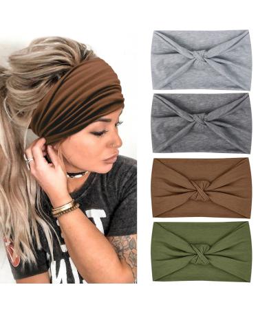 Terse hair band women boho headbands elastic summer bandana wide hair bands sport yoga pure color vintage printed turban headband for women and girls (color set3)