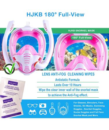 HJKB Full Face Snorkel Mask | Anti-Fog Wipes | 180 Panoramic HD View - White & Pink - S/M - Buy Online on GoSupps.com
