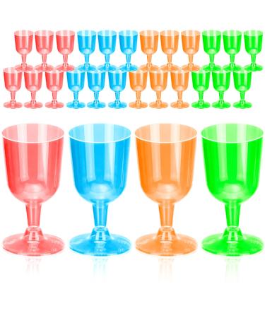 DecorRack 24 Neon Wine Glasses, 6 Oz Plastic Party Wine Cups, Perfect for Outdoor Parties, Weddings, Picnics, Stackable, Reusable, Disposable Stemmed Clear Wine Glasses (Pack of 24)