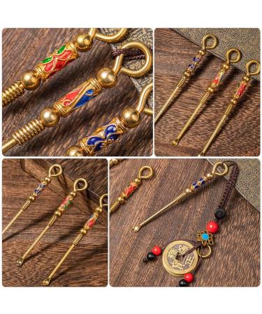 3pcs Brass Ear Wax Remover Earpick Tools - Golden Ear Cleaning Keychain Gift - Buy Online on GoSupps.com