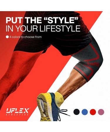 UFlex Knee Compression Sleeve Support - Non Slip Knee Brace for Pain Relief - Red, Medium - Buy Online on GoSupps.com