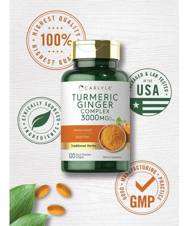 Carlyle Turmeric Ginger Supplement 3000mg | 120 Softgels | Curcumin Complex | Vegetarian Non-GMO Gluten Free - Buy Online on GoSupps.com