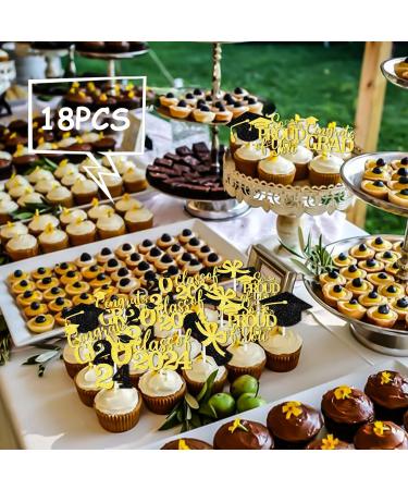 18pcs Yellow Glitter Cap Dessert Cupcake Topper Congrats Grad 2024 We Are So Proud of You Theme Decorations 2024 Preschool High School College Graduation Party Decor Supplies - Buy Online on GoSupps.com