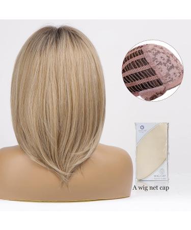 Haircube Short Bob Wig with Bangs - Heat-Resistant Synthetic Fiber Dark Root Ombre Ash Blonde - Perfect for Parties Cosplay & Daily Wear - Buy Online on GoSupps.com