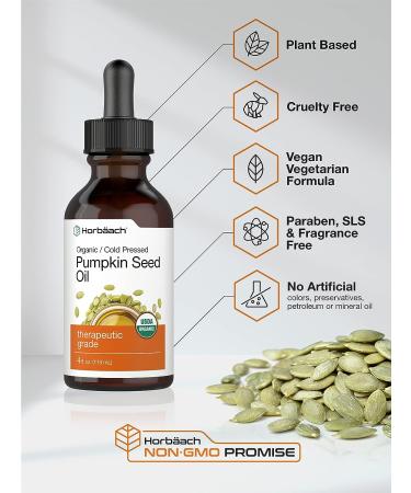 Organic Cold Pressed Pumpkin Seed Oil 4 oz | 100% Pure Extra Virgin | Vegetarian, Non-GMO, Gluten Free | for Hair and Face by Horbaach - Buy Online on GoSupps.com