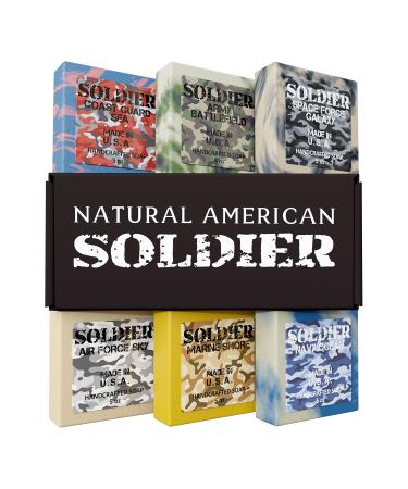 NATURAL AMERICAN SOLDIER Men’s Bar Soap – 100% All Natural, Masculine Scents, Essential Oils, Organic Shea Butter, No Harmful Chemicals – (6pk) Natural Soap Bars for Men - Made in USA - Man Soap, 5 oz SOLDIER Collection 5 …
