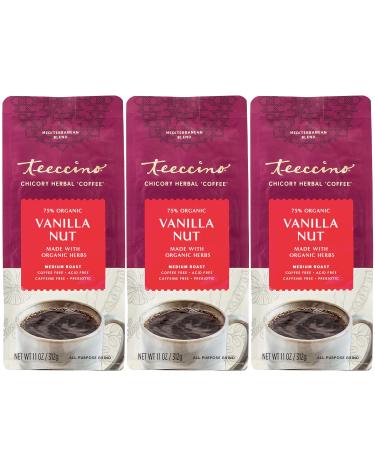 Teeccino Chicory Coffee Alternative  Vanilla Nut  Ground Herbal Coffee Thats Prebiotic, Caffeine-Free & Acid Free, Medium Roast, 11 Ounce (Pack of 3)