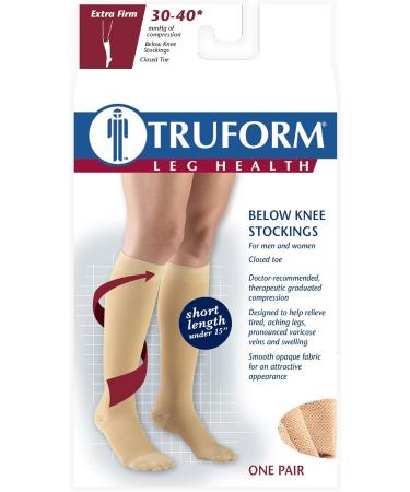 Buy Truform 30-40 mmHg Compression Stockings for Men & Women - Closed Toe Reduced Length Beige - Small Size (Pack of 3) - International Shipping Available - Buy Online on GoSupps.com