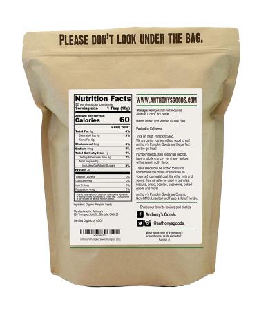 Anthony's Organic Pumpkin Seeds 2 lb - Gluten Free, Non-GMO, Unsalted, Keto Friendly - Buy Online on GoSupps.com