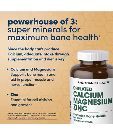American Health Chelated Calcium Magnesium Zinc - 250 Tablets for Bone Health & Wellness - Buy Online on GoSupps.com
