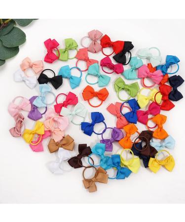 50 Pcs 2 Inch Boutique Hair Bows Set for Baby Girls with Rubber Band - Multi-colored | Infants Toddlers Kids Hair Accessories - Buy Online on GoSupps.com