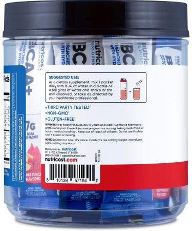 Nutricost BCAA+ Hydration - Fruit Punch - 20 Stickpacks - 0.5 Oz. - Buy Online on GoSupps.com