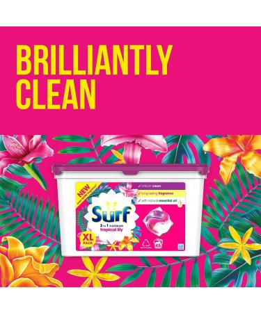 Surf 3-in-1 Tropical Lily Washing Detergent Capsules Brilliant Clean Long Lasting Fragrance and Made with Natural Essential Oil Laundry Detergent XL Pack 45 Washes (Buy 4) - Buy Online on GoSupps.com