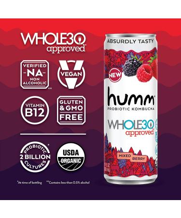 Humm Whole30 Approved Probiotic Kombucha Variety Pack - 2 Billion Probiotics - Organic, Vegan & GMO-Free - No Added Sugar (12 Pack) - Buy Online on GoSupps.com