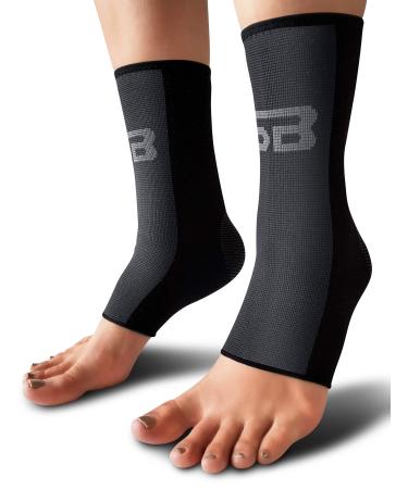 SB SOX Compression Ankle Brace (Pair)   Great Ankle Support That Stays in Place   For Sprained Ankle and Achilles Tendon Support   Perfect Ankle Sleeve for Sports  Any Use Black/Gray Small