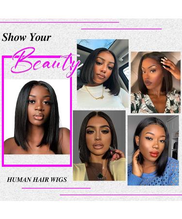 4x4 HD Transparent Lace Front Bob Wig Human Hair | Brazilian Virgin Straight Lace Frontal Wigs for Black Women | 150% Density Natural Color 12 Inch - Buy Online on GoSupps.com