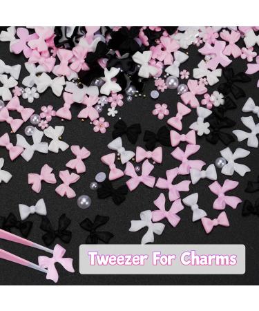 Shop Pink White Black Bow Nail Charms - 3D Acrylic Nail Art Heart & Star Flatback Pearls for DIY Crafts - Buy Online on GoSupps.com