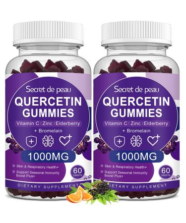 Quercetin 1000mg Gummies, Quercetin with Zinc, Vitamin C, Bromelain & Elderberry for Lung Immune Support Supplement for Kids Adults, Cardiovascular,Aging Support Chewable Vitamins Gummy (2 Pack)