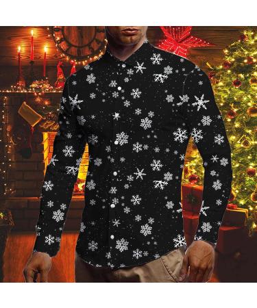 Men's Slim Fit Christmas Shirt | Long Sleeve Button Down Winter Fashion | Snowflake Print Blouse | X-Large Black - Buy Online on GoSupps.com