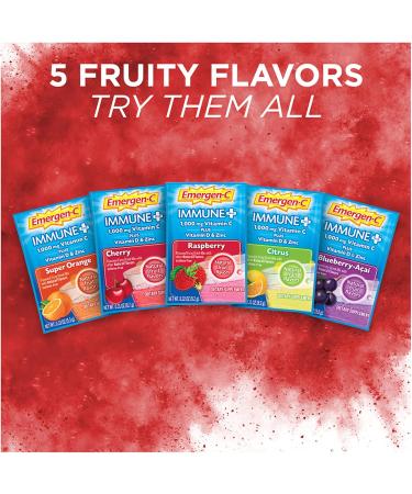 Emergen-C Immune+ 1000mg Vitamin C Powder with Vitamin D Zinc Antioxidants and Electrolytes for Immunity Immune Support Dietary Supplement Super Orange Flavor - 30 Count/1 Month Supply - Buy Online on GoSupps.com