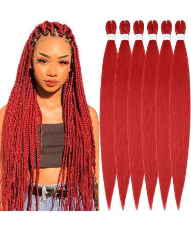 Xusuperb 30 inches long Pre Stretched Braiding Hair Red Easy Braids Extensions Red Kanecalon Kunsthaar for braiding 6 packs of soft -stretched braiding hair yaki braids hair extensions (red) 76 cm (6 Pack) red#